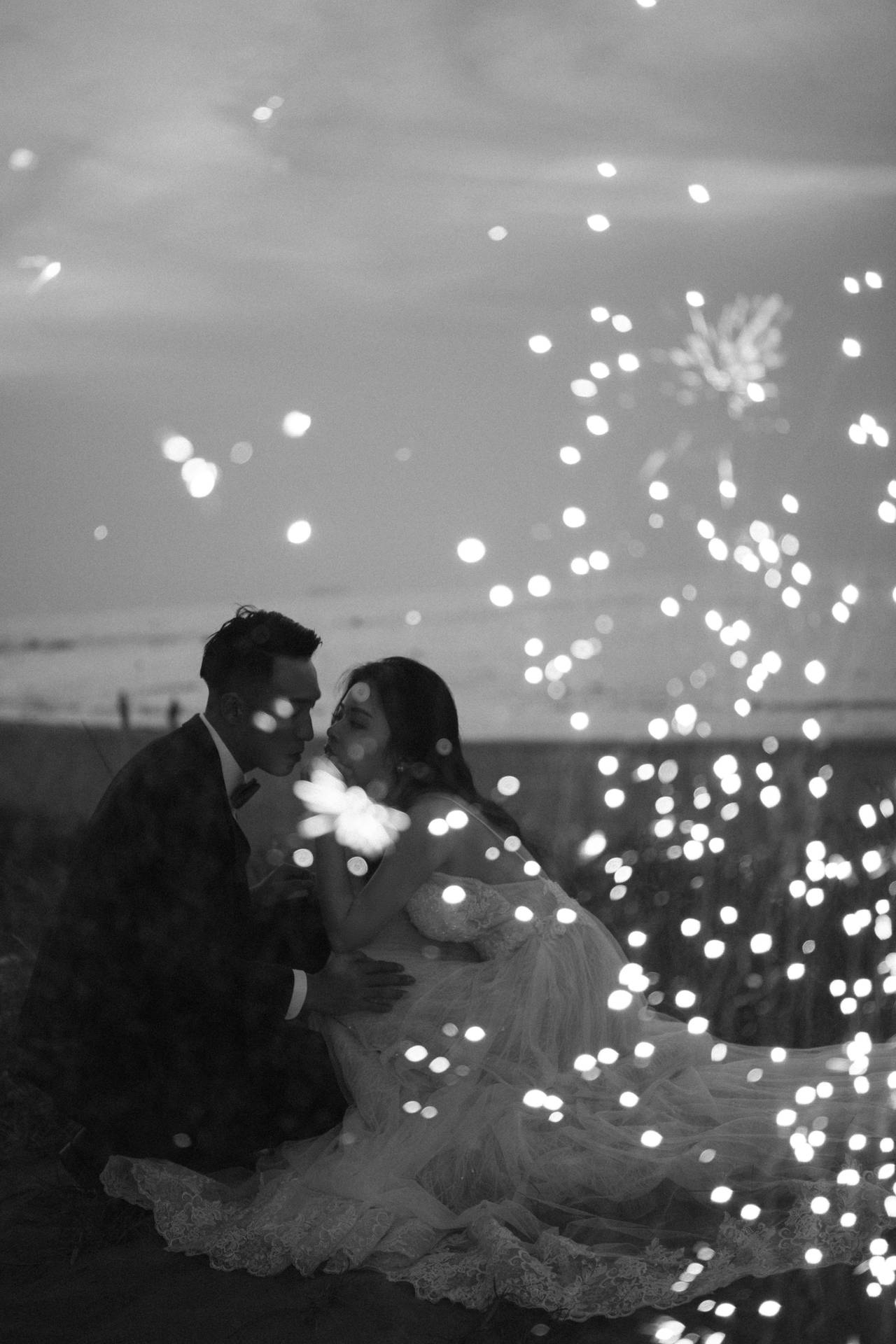 Black Love Couple With Firecrackers Background