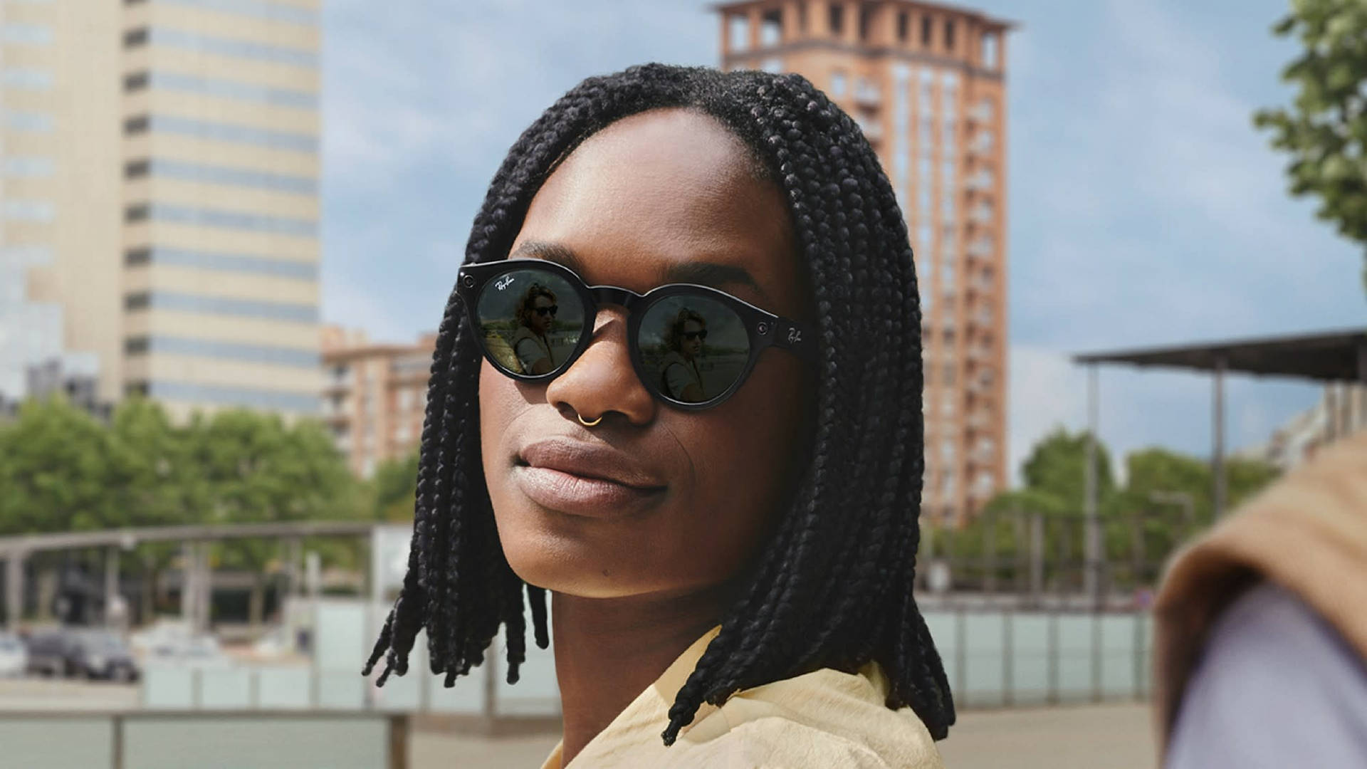 Black Man Wearing Ray-ban Smart Glasses Background