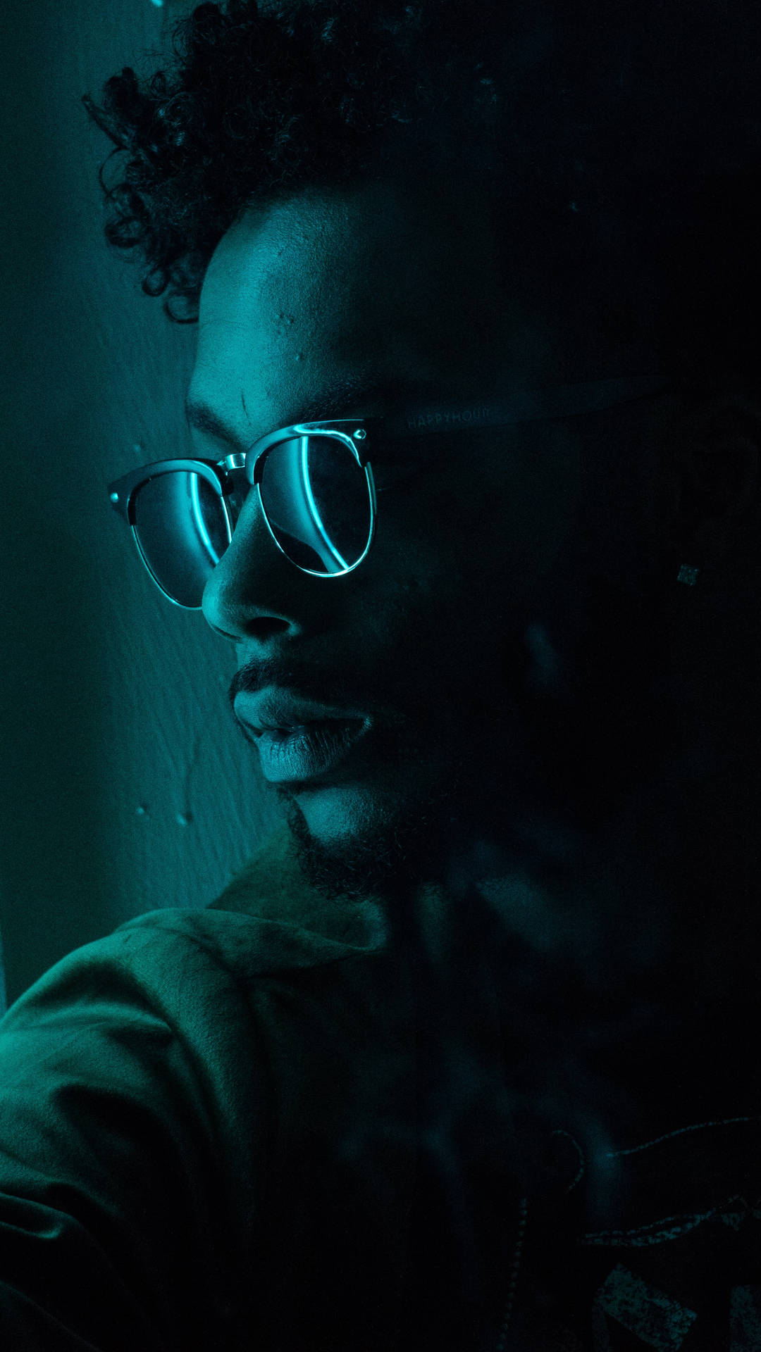 Black Man With Neon Blue Iphone Background