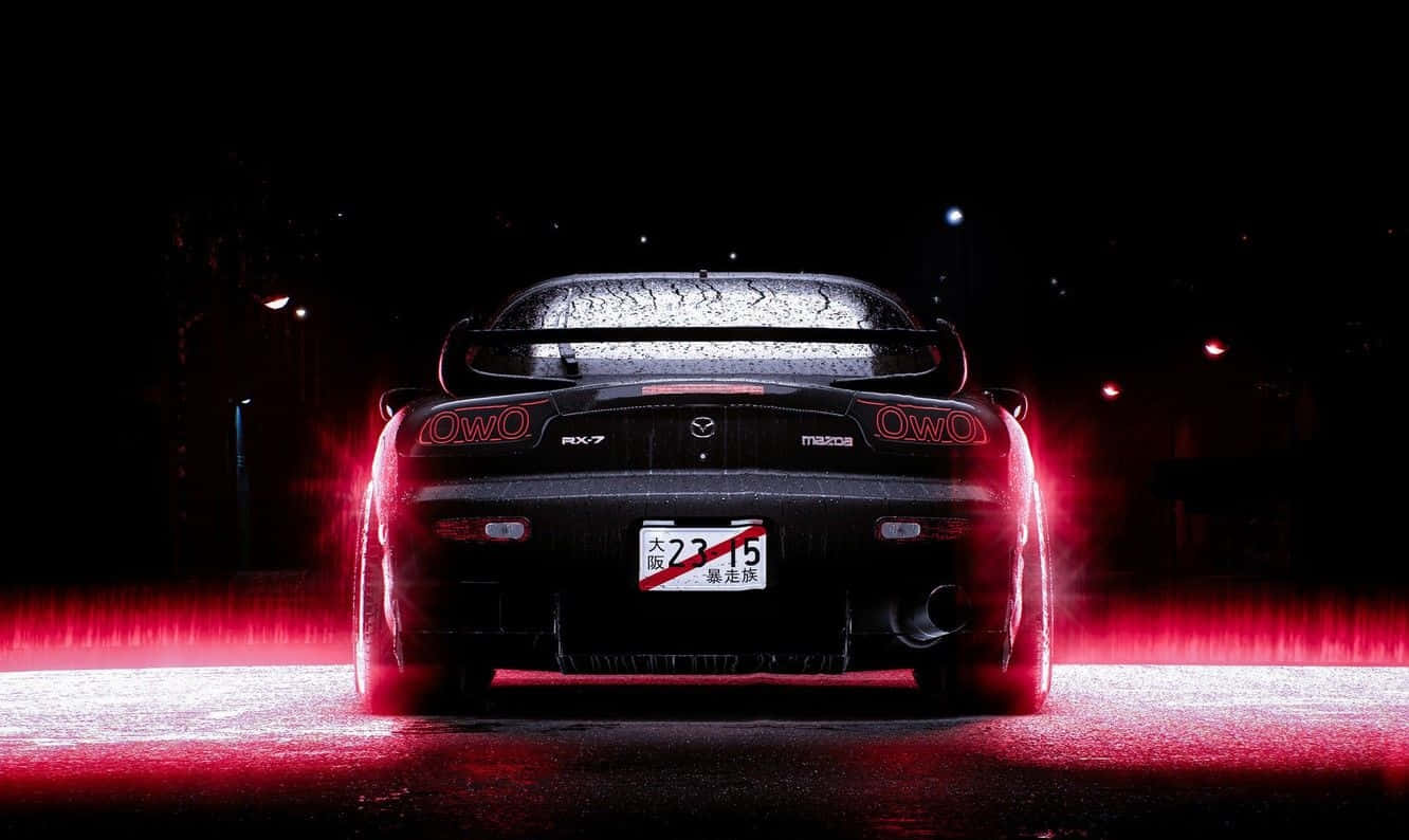 Black Mazda Rx 7 With Neon Light Background