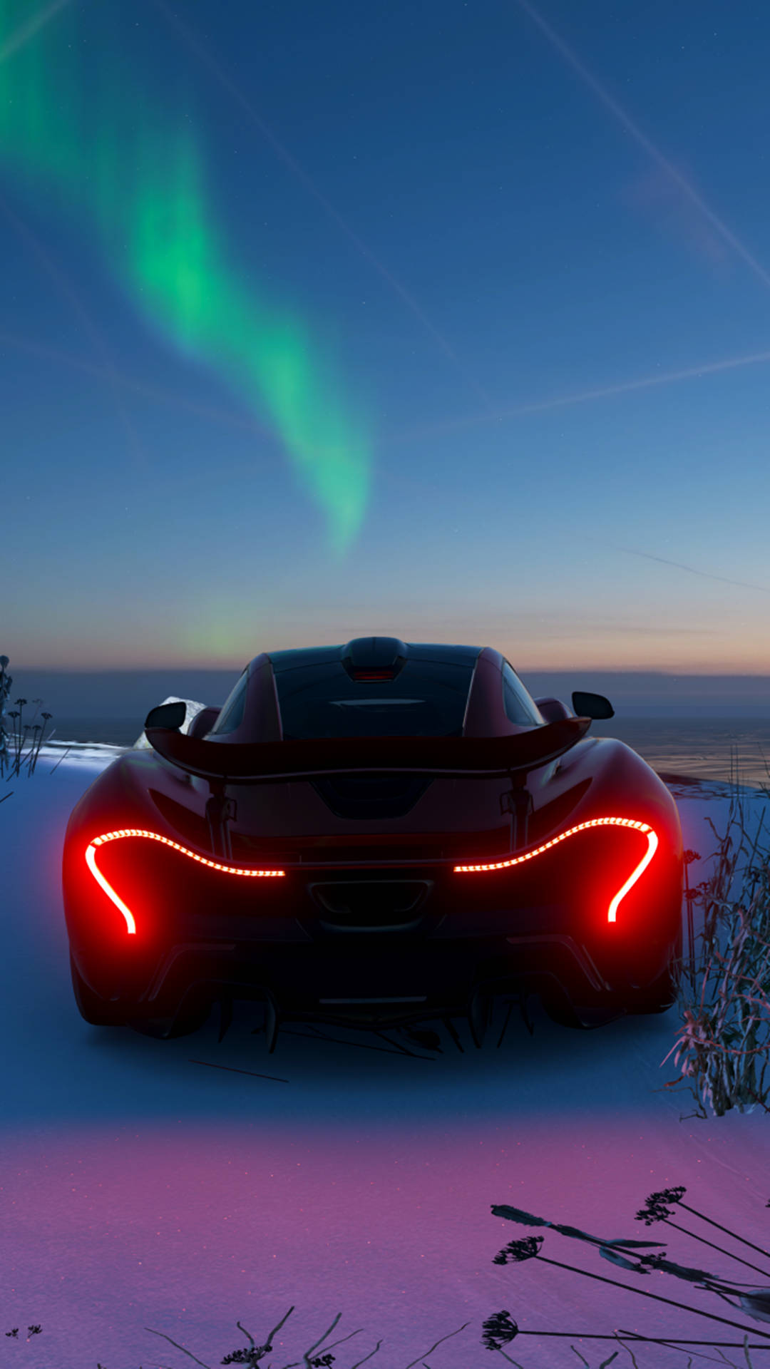 Black Mclaren Iphone P1 Northern Lights Background