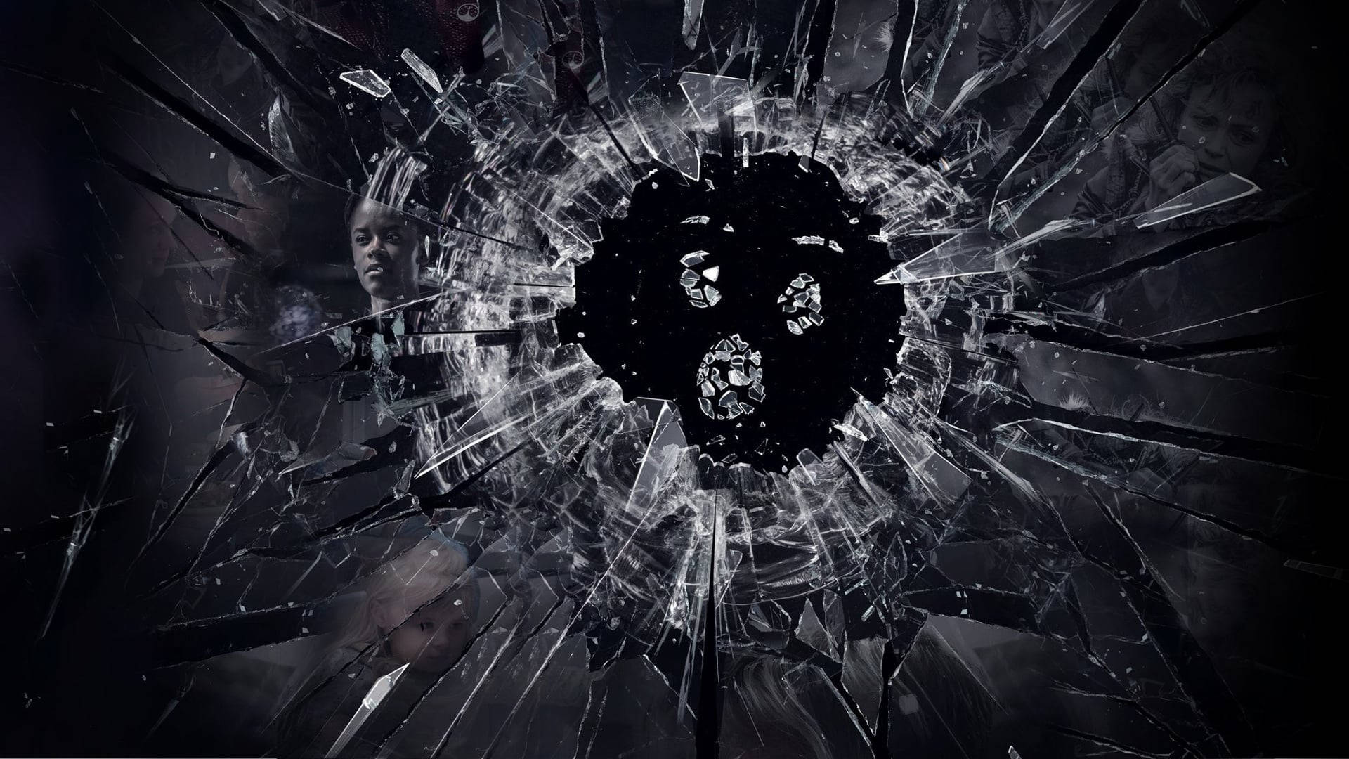 Black Mirror Characters On A Broken Glass Background