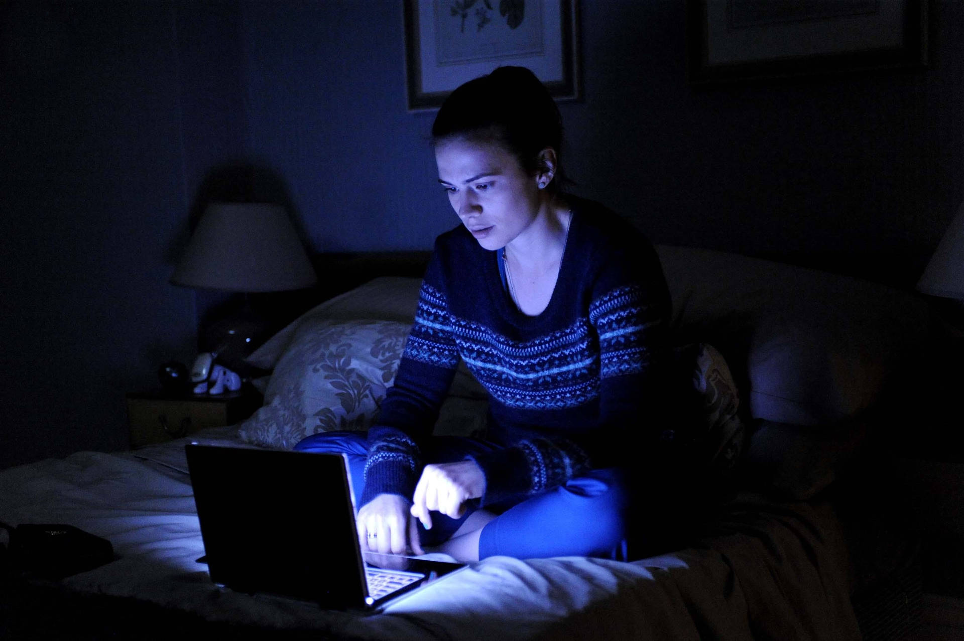 Black Mirror Girl On The Bed With Laptop Background