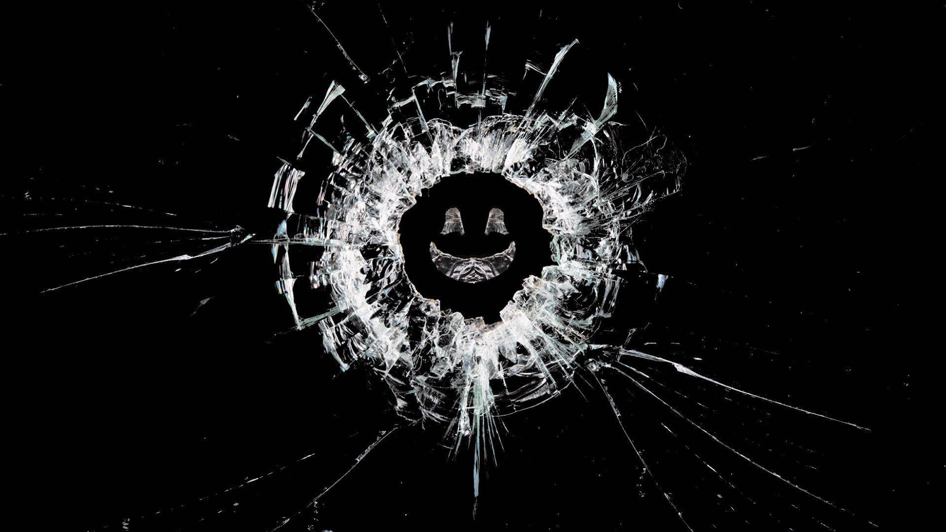 Black Mirror Smiley Broken Glass Background