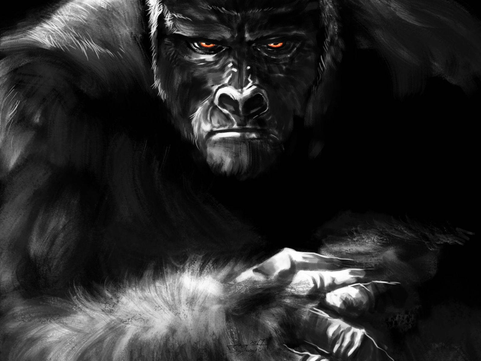 Black Monkey Digital Painting Background