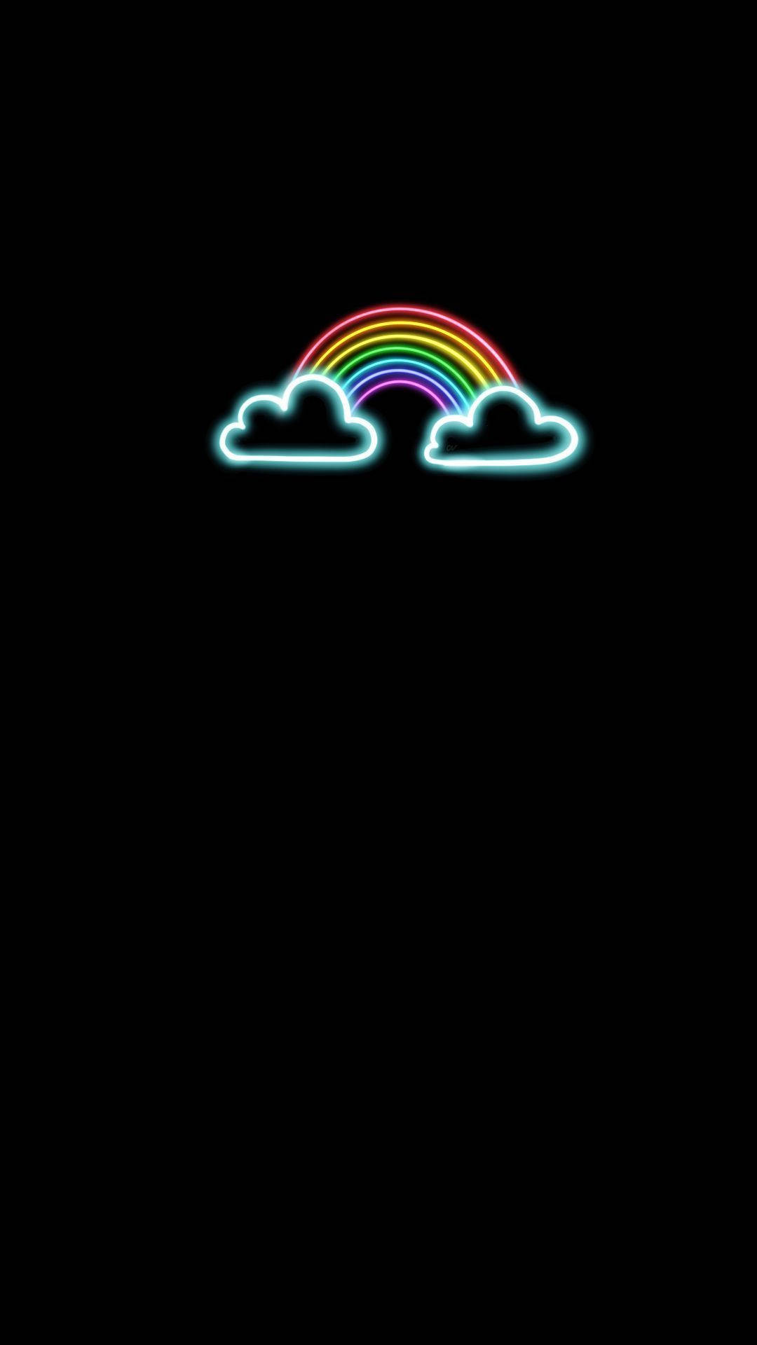 Black Neon Aesthetic Rainbow With Clouds Background