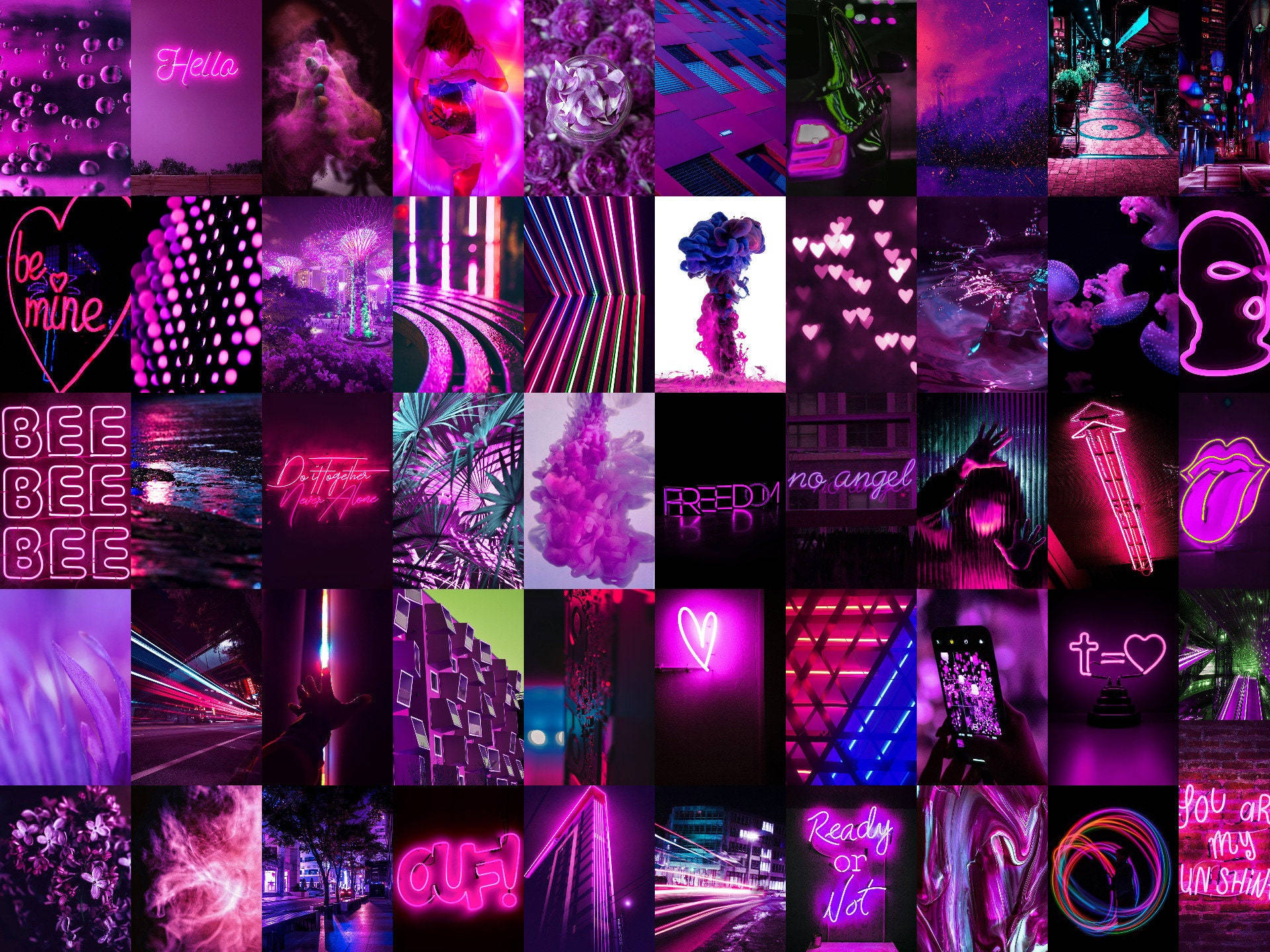 Black, Neon Pink, And Purple Signs Background