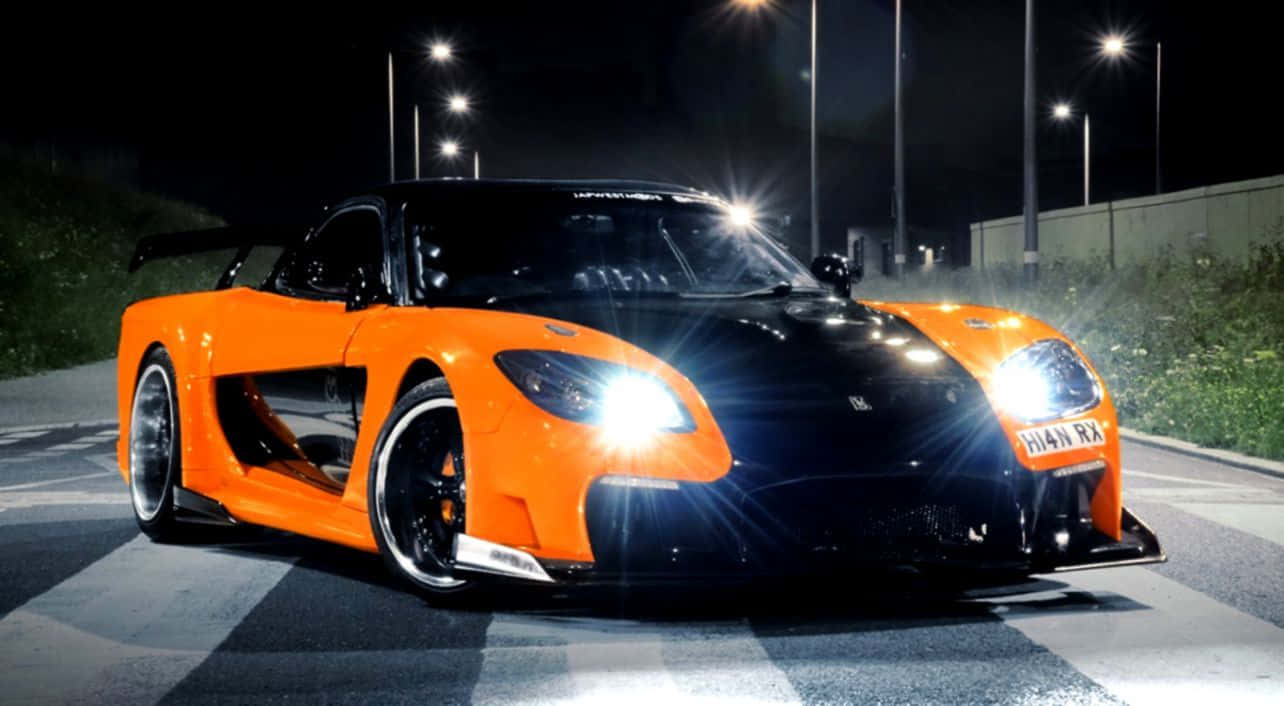 Black Orange Mazda Rx 7 With Headlight Background
