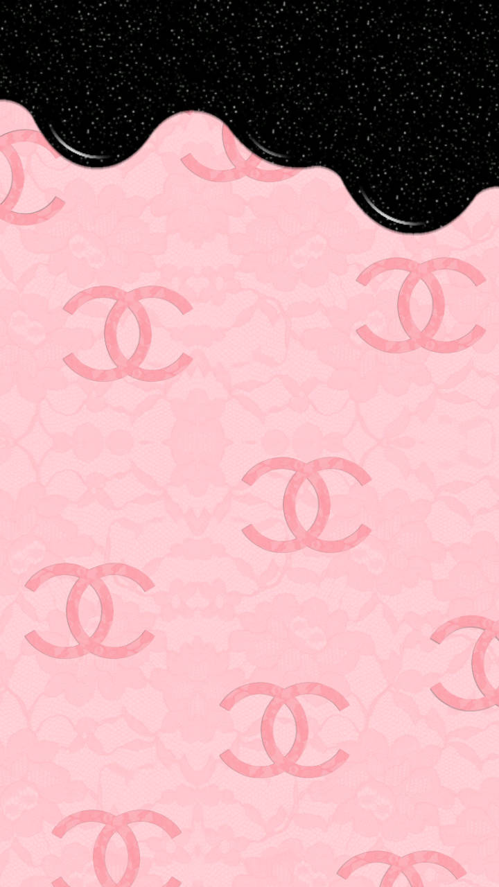 Black Paint Dripping On Pink Chanel Logo Background