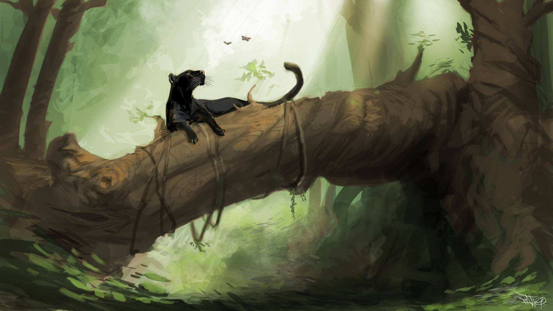 Black Panther Animal On A Log Background