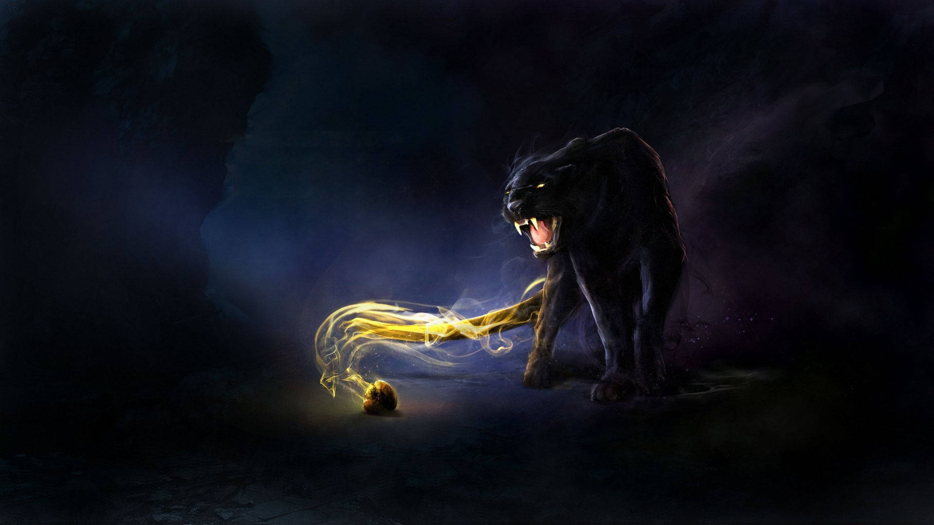 Black Panther Animal Yellow Light Background