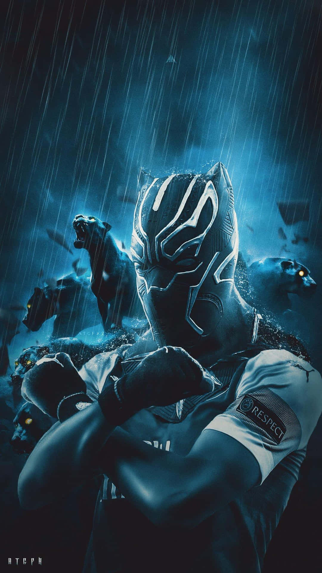 Black Panther Hero Under The Rain Background