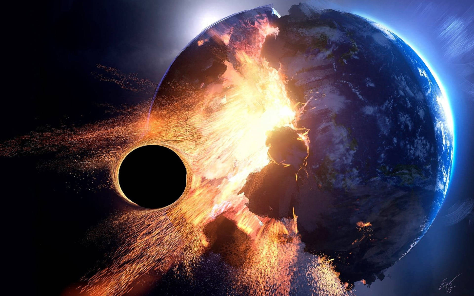 Black Planet And Earth Destruction Background