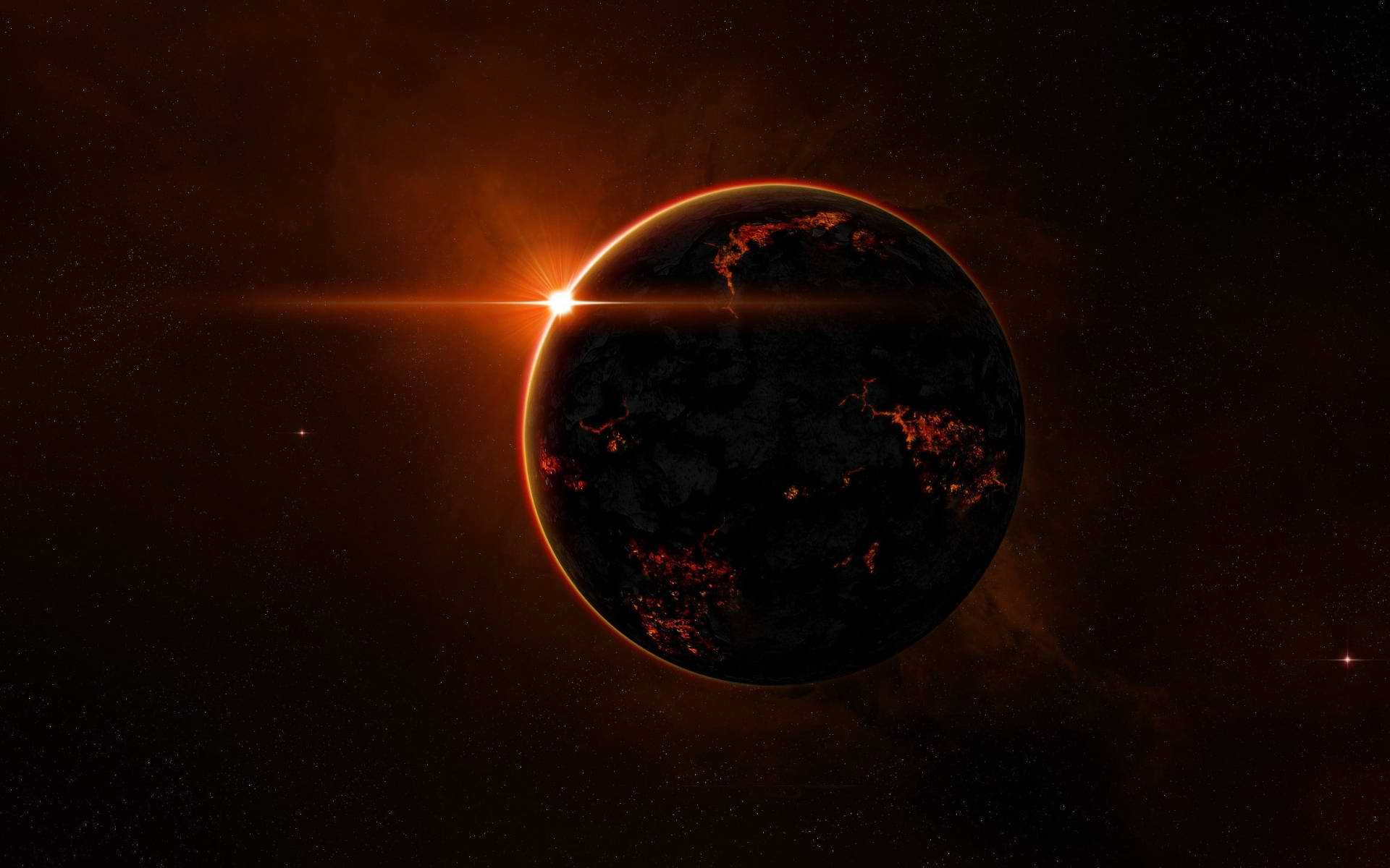 Black Planet Bright Red Light Background
