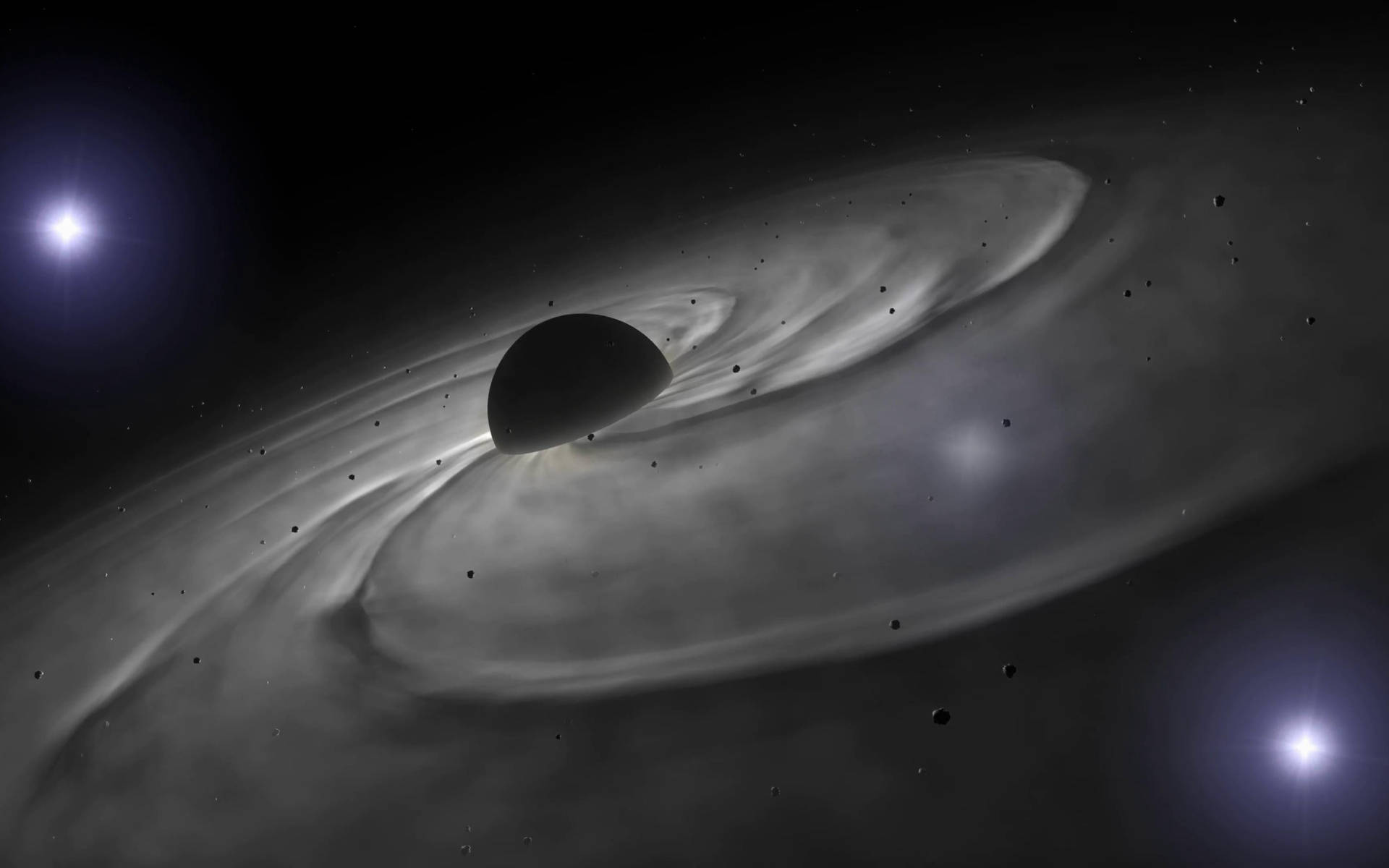 Black Planet In Gray Cosmos Background