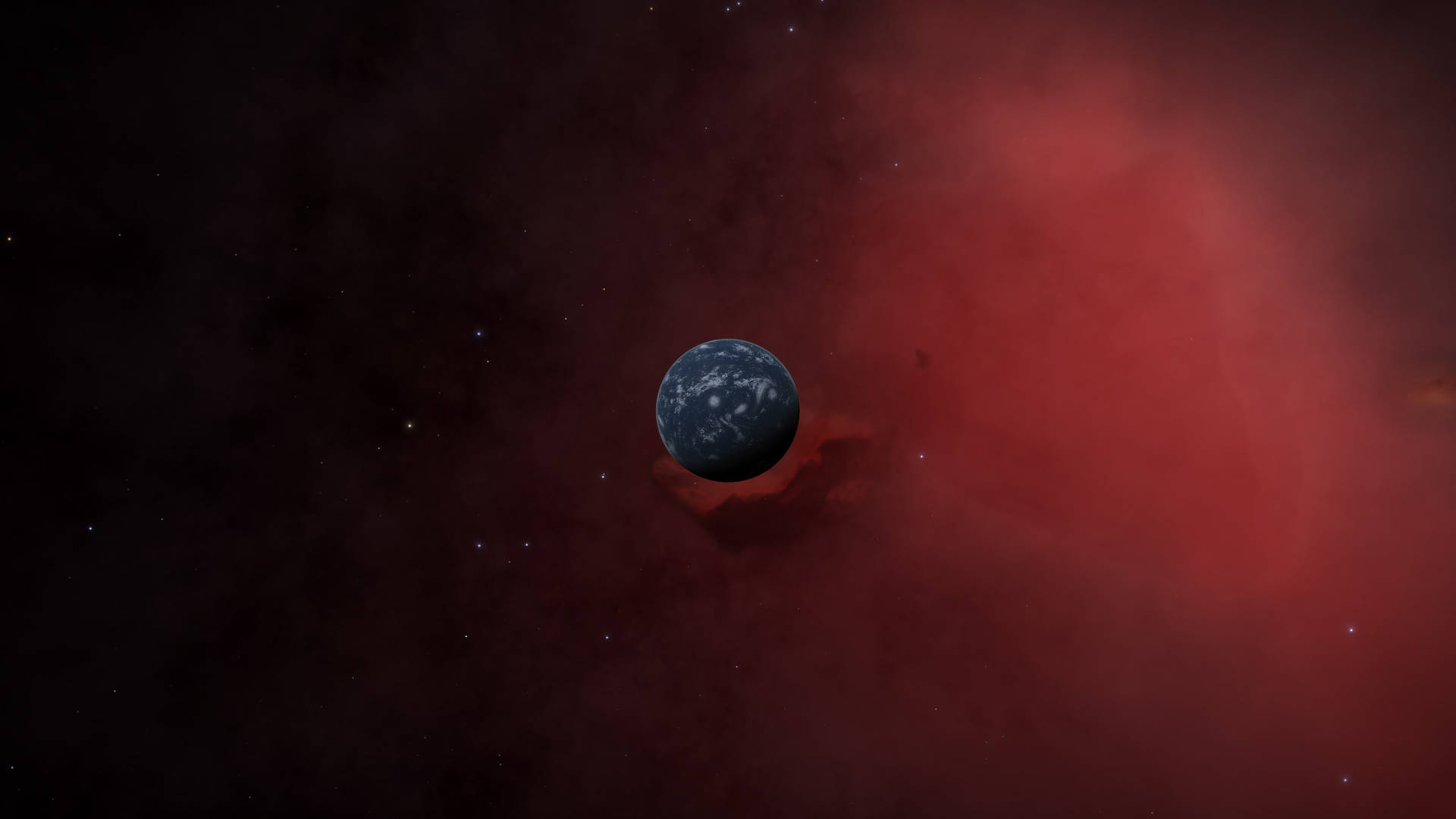 Black Planet Near Red Cosmos Background