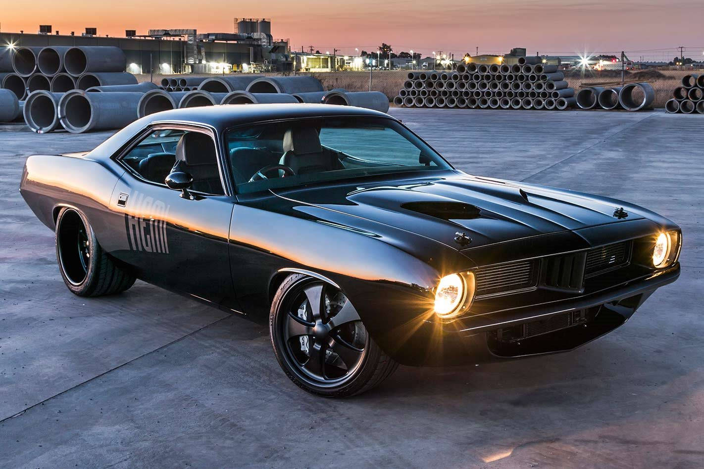 Black Plymouth Barracuda Construction Site Background