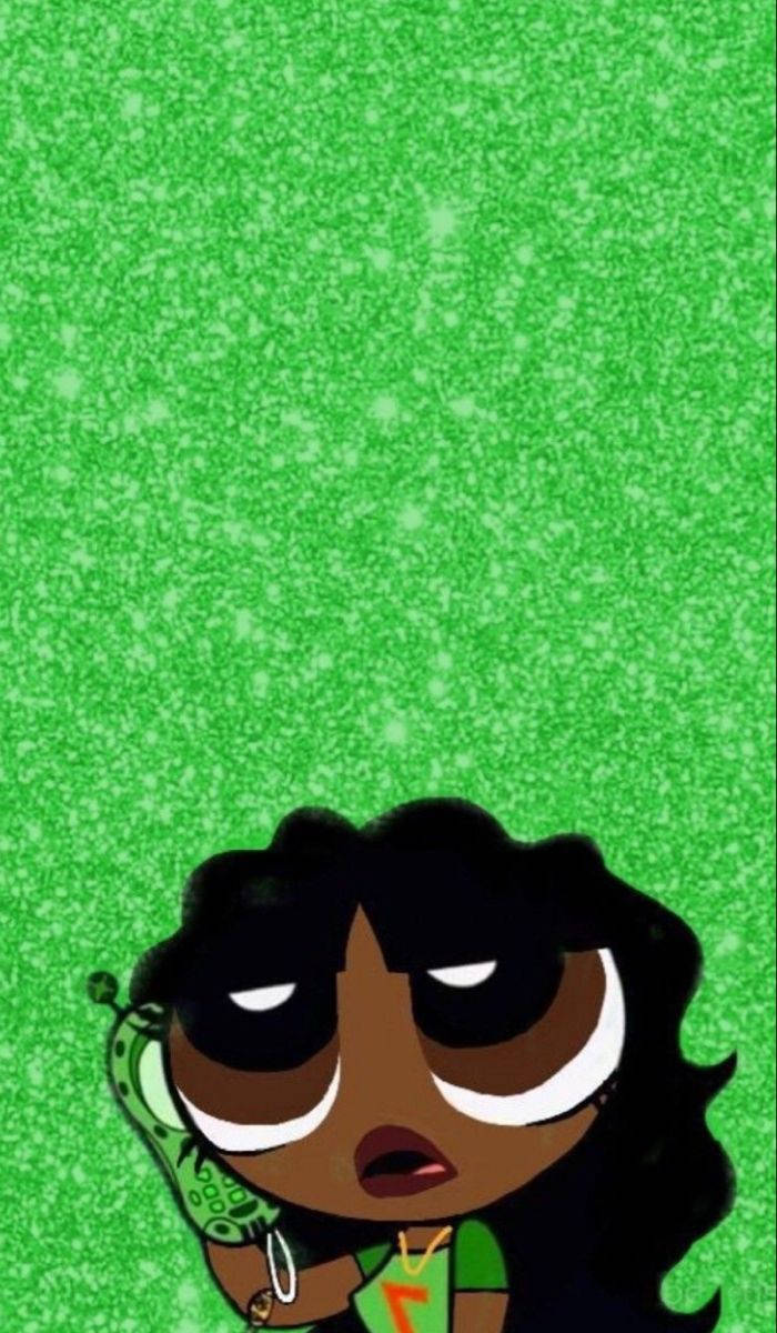 Black Powerpuff Girls Sparkly Green Backdrop Background