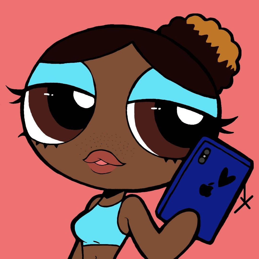 Black Powerpuff Girls With Blue Phone Background