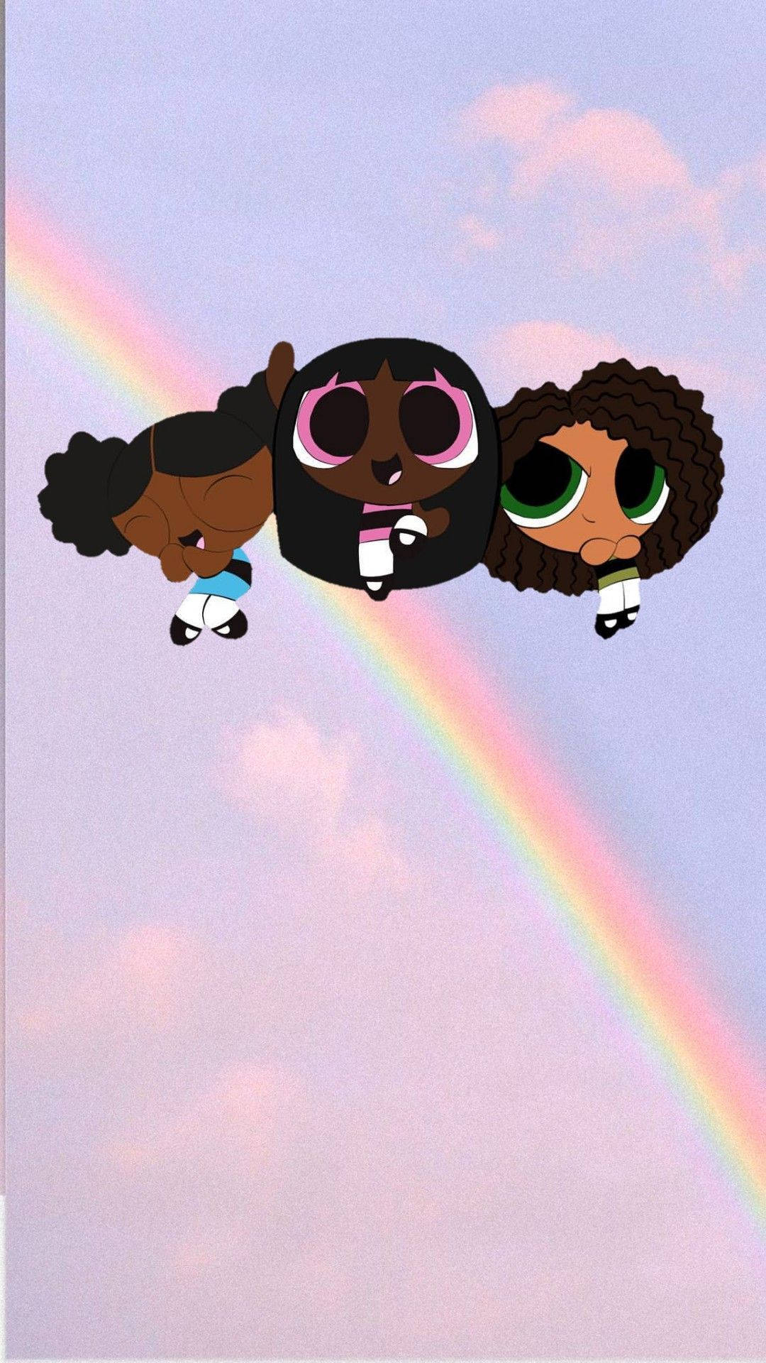 Black Powerpuff Girls With Rainbow Backdrop Background