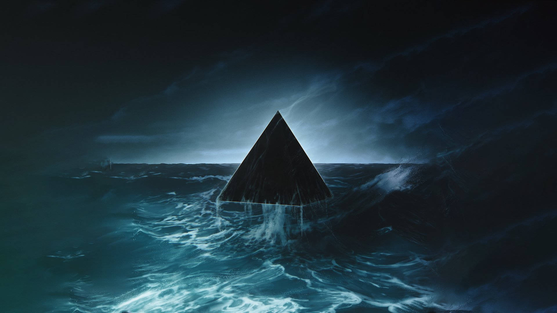 Black Pyramid On Ocean Background