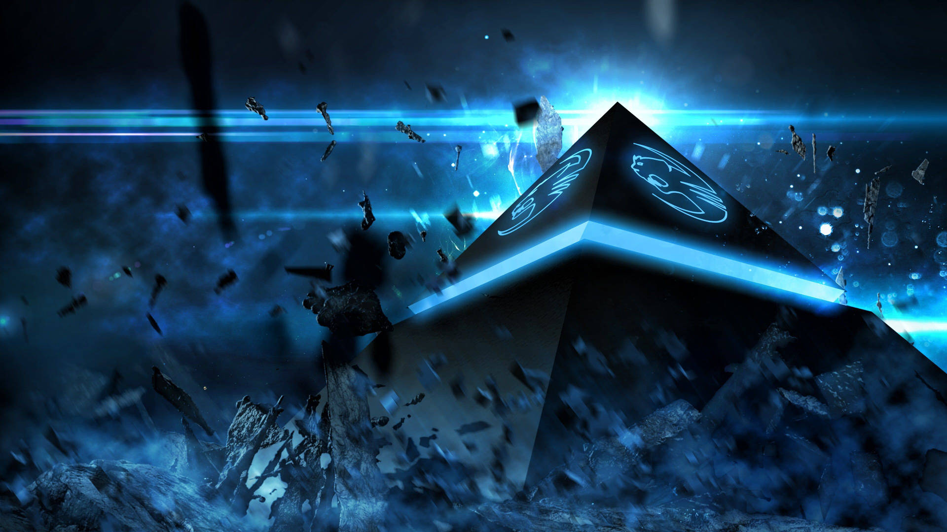 Black Pyramid With Blue Logo Background