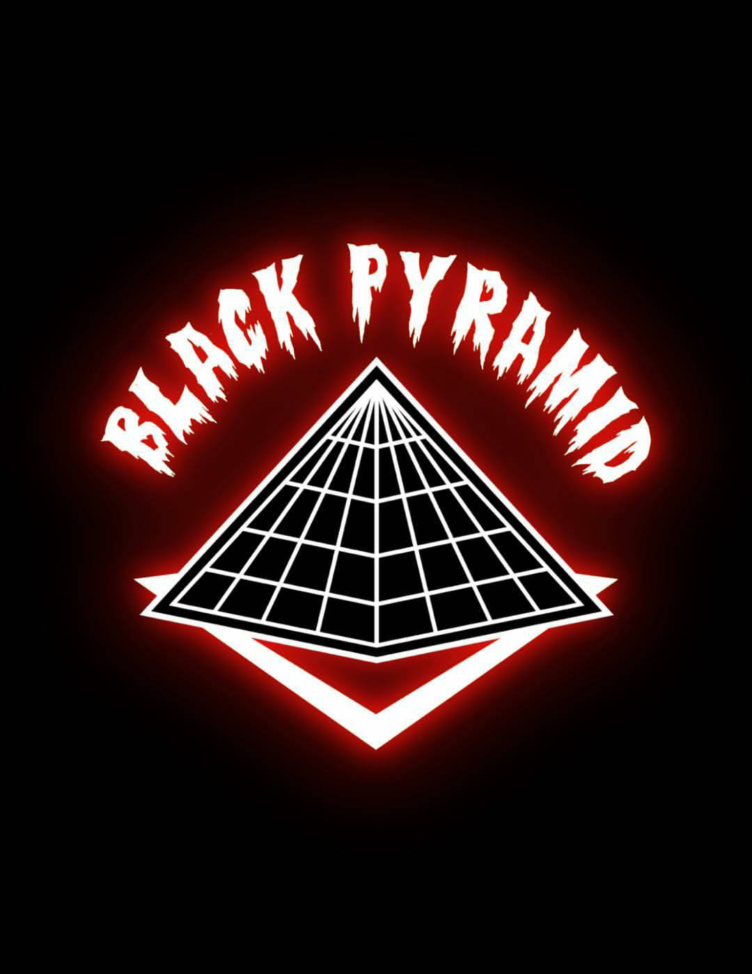 Black Pyramid With Neon Red Text Background