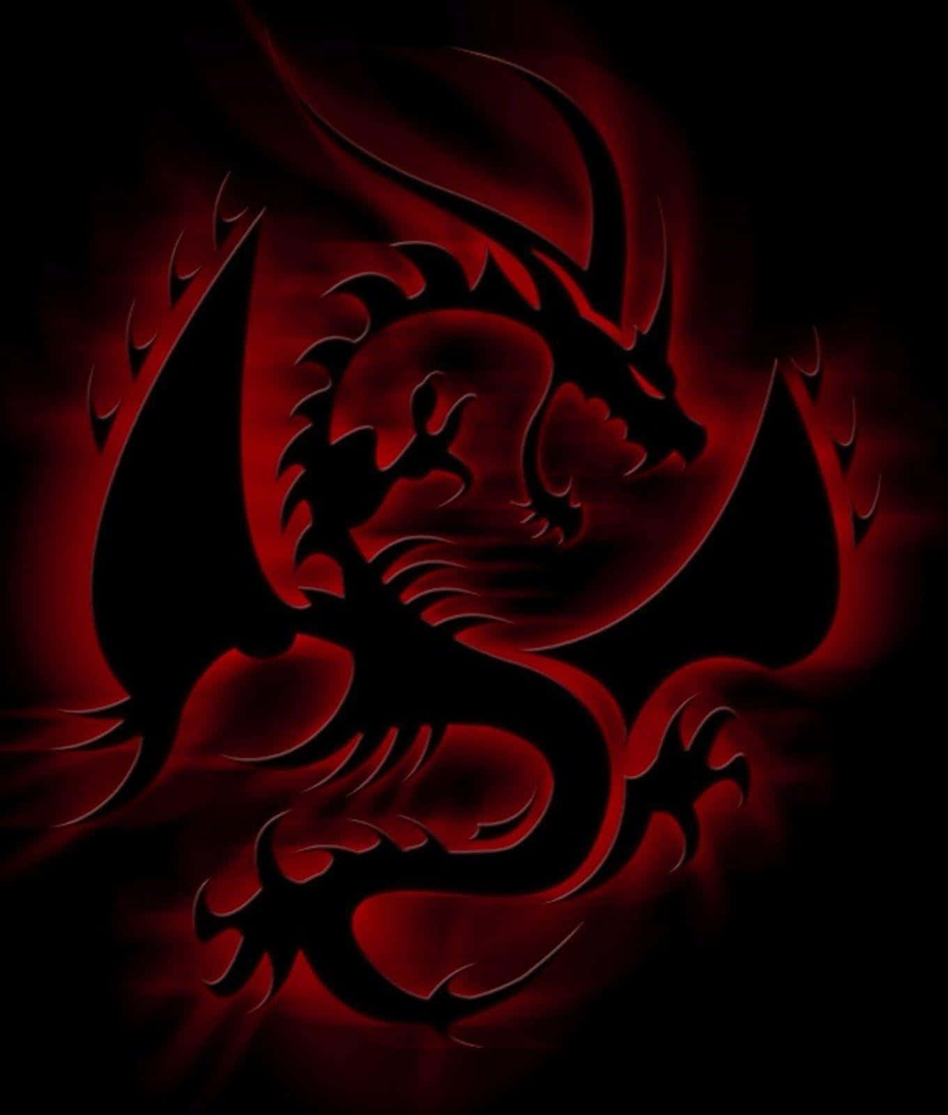 Black Red Neon Dragon Drawing Background