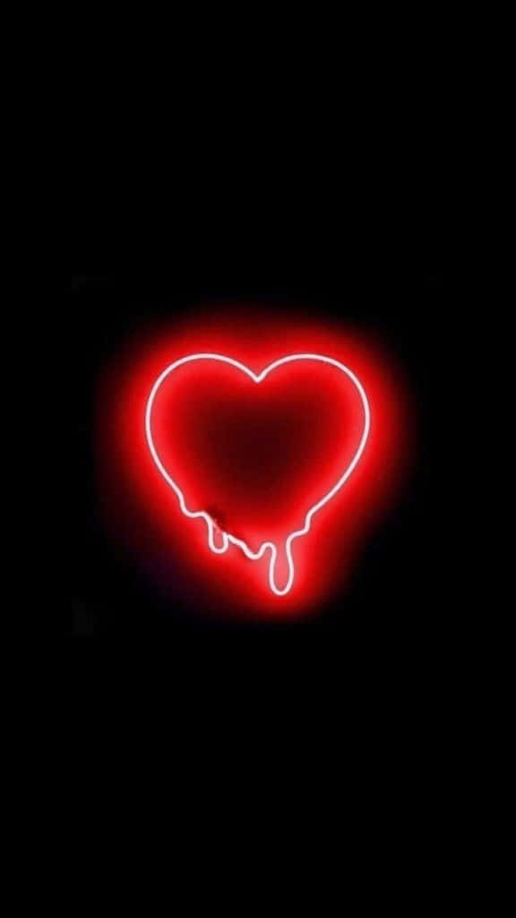 Black Red Neon Dripping Heart Background