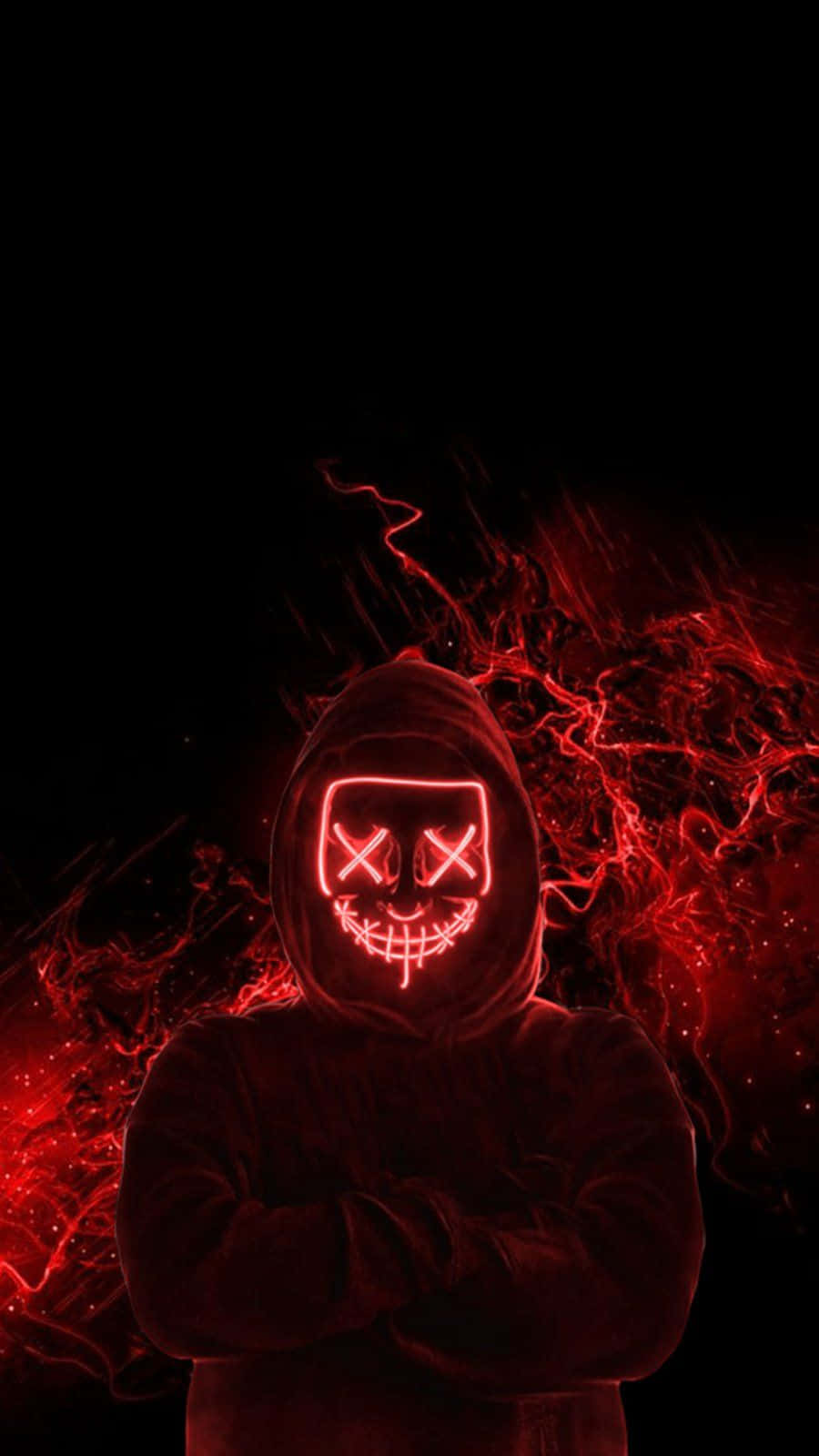 Black Red Neon Scary Mask Background