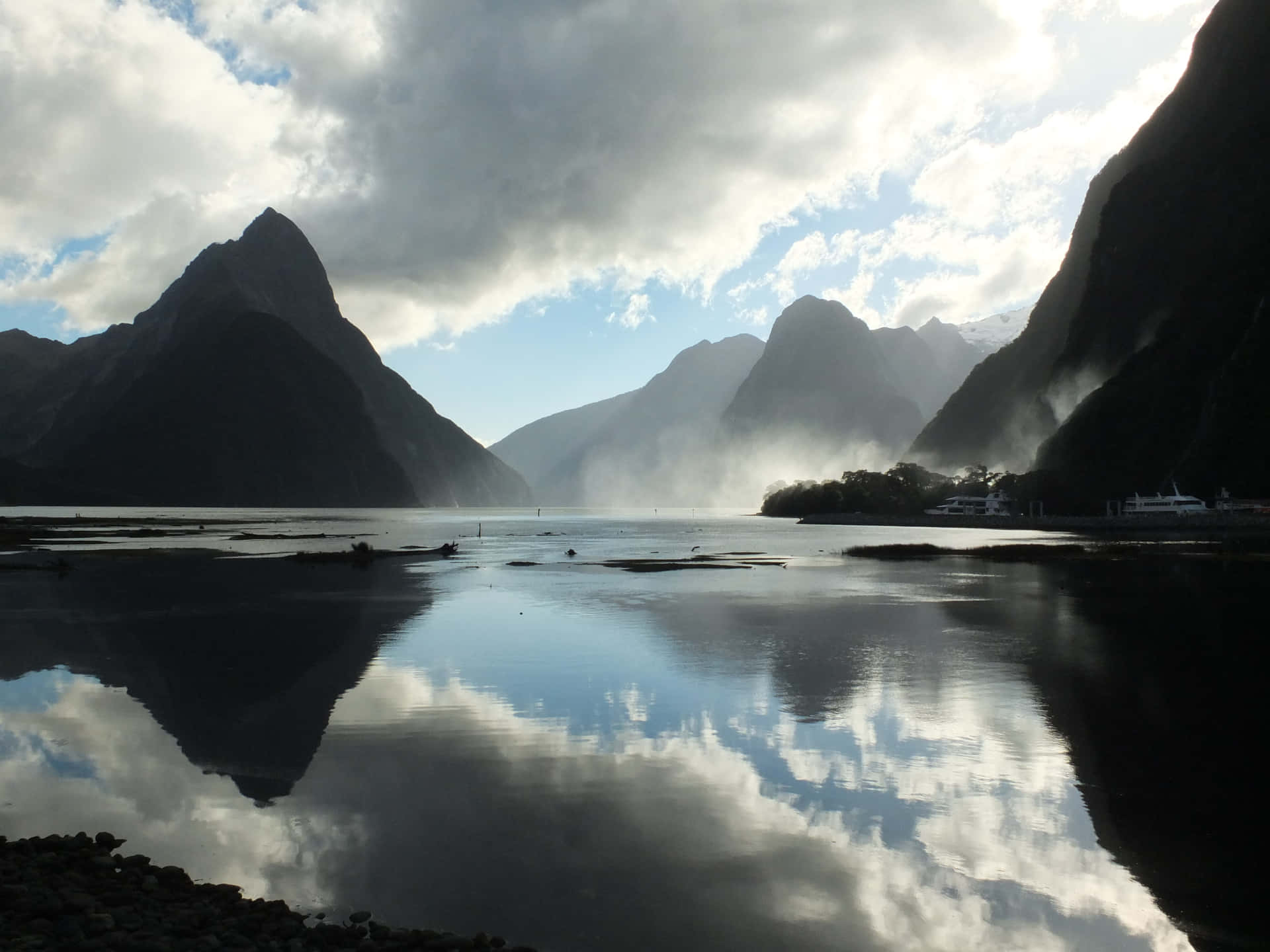 Black Rock Faces Milford Sound Background
