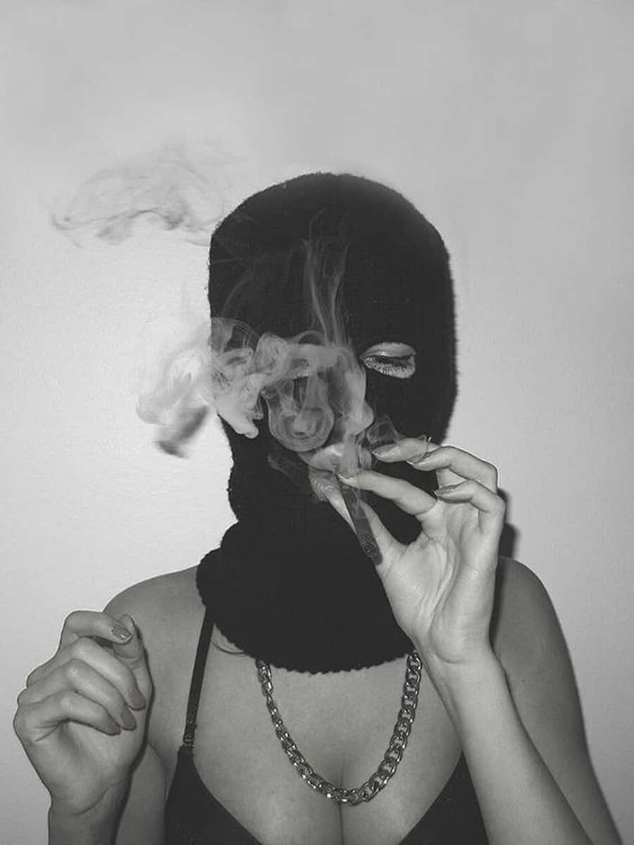 Black Ski Mask Girl Smoking Cigarette Background