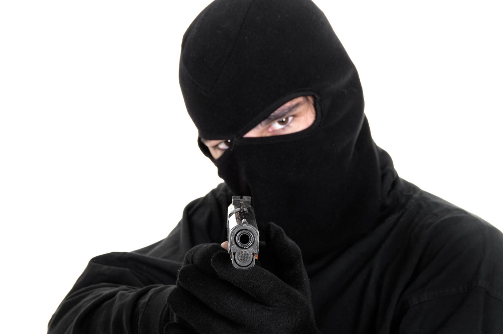 Black Ski Mask Holding A Gun Background