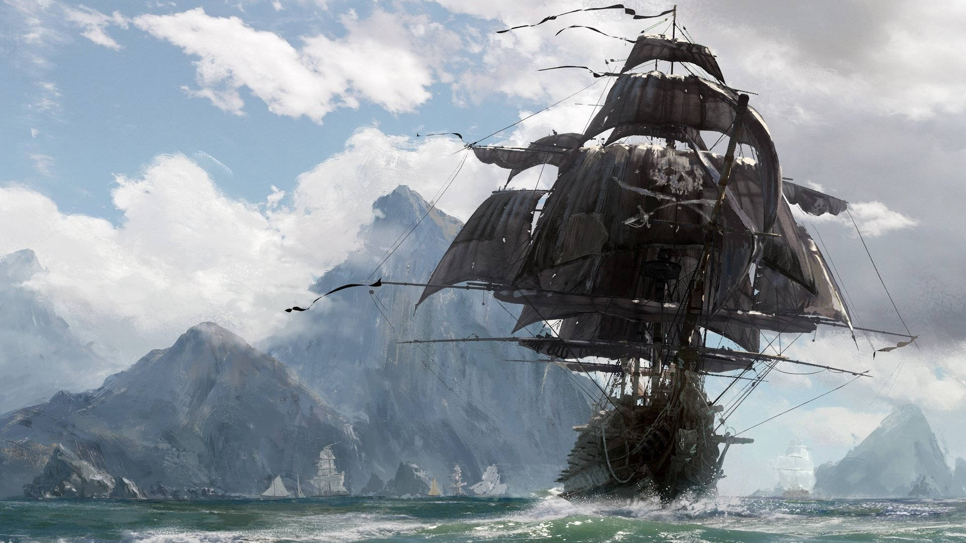 Black Skull Pirate Ship Background