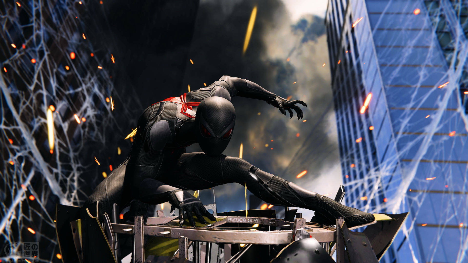 Black Spiderman Iconic Landing Background