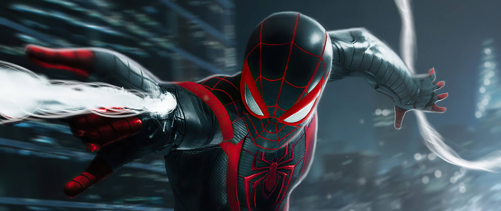 Black Spiderman Shooting Webs Background