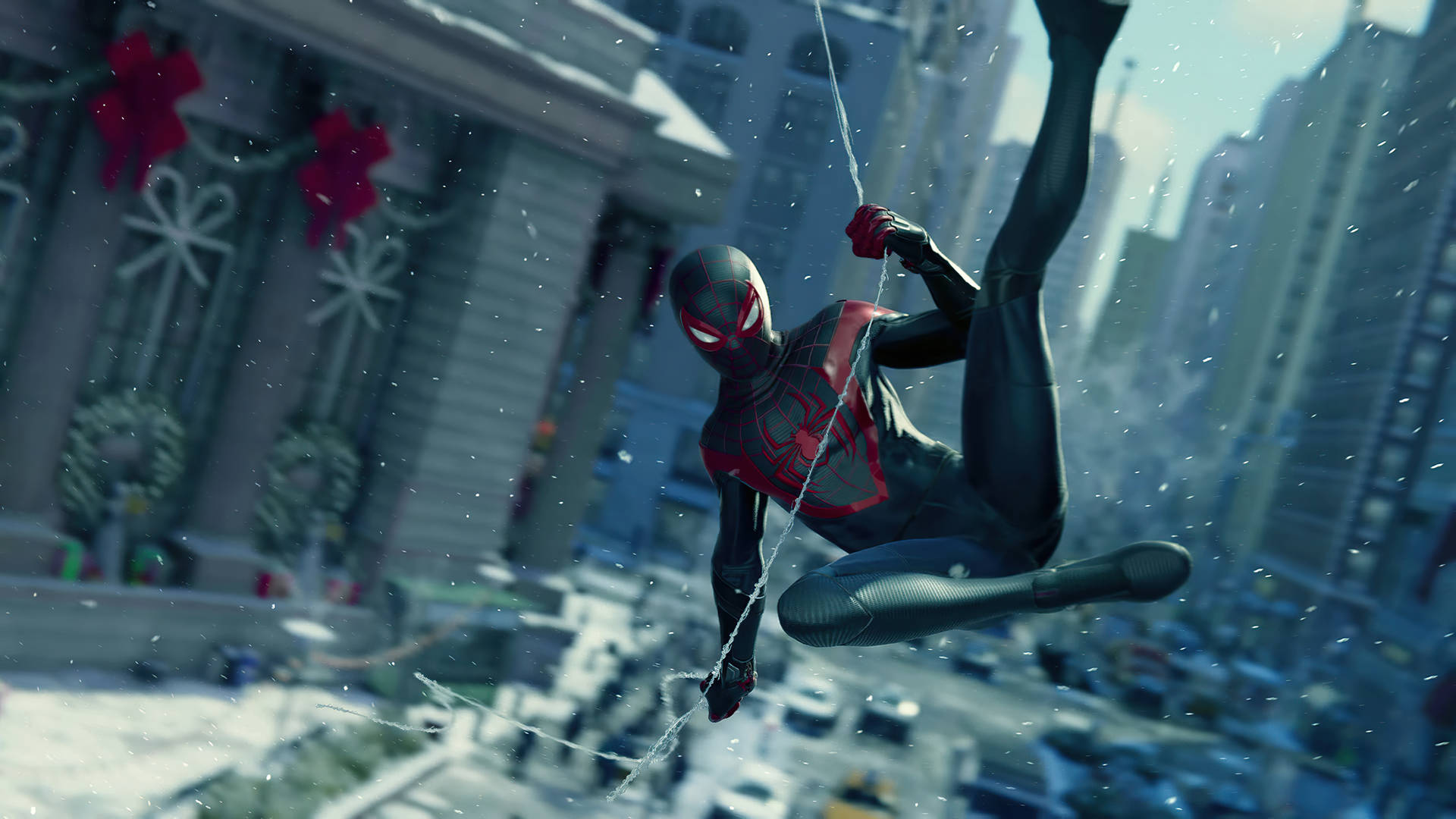 Black Spiderman Swinging In The City