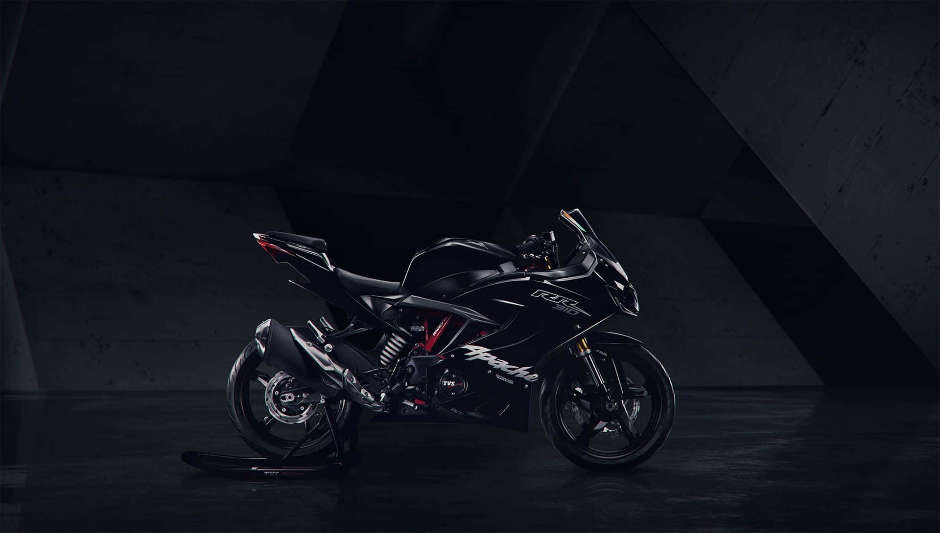 Black Sports Motorcyclein Dark Backdrop Background