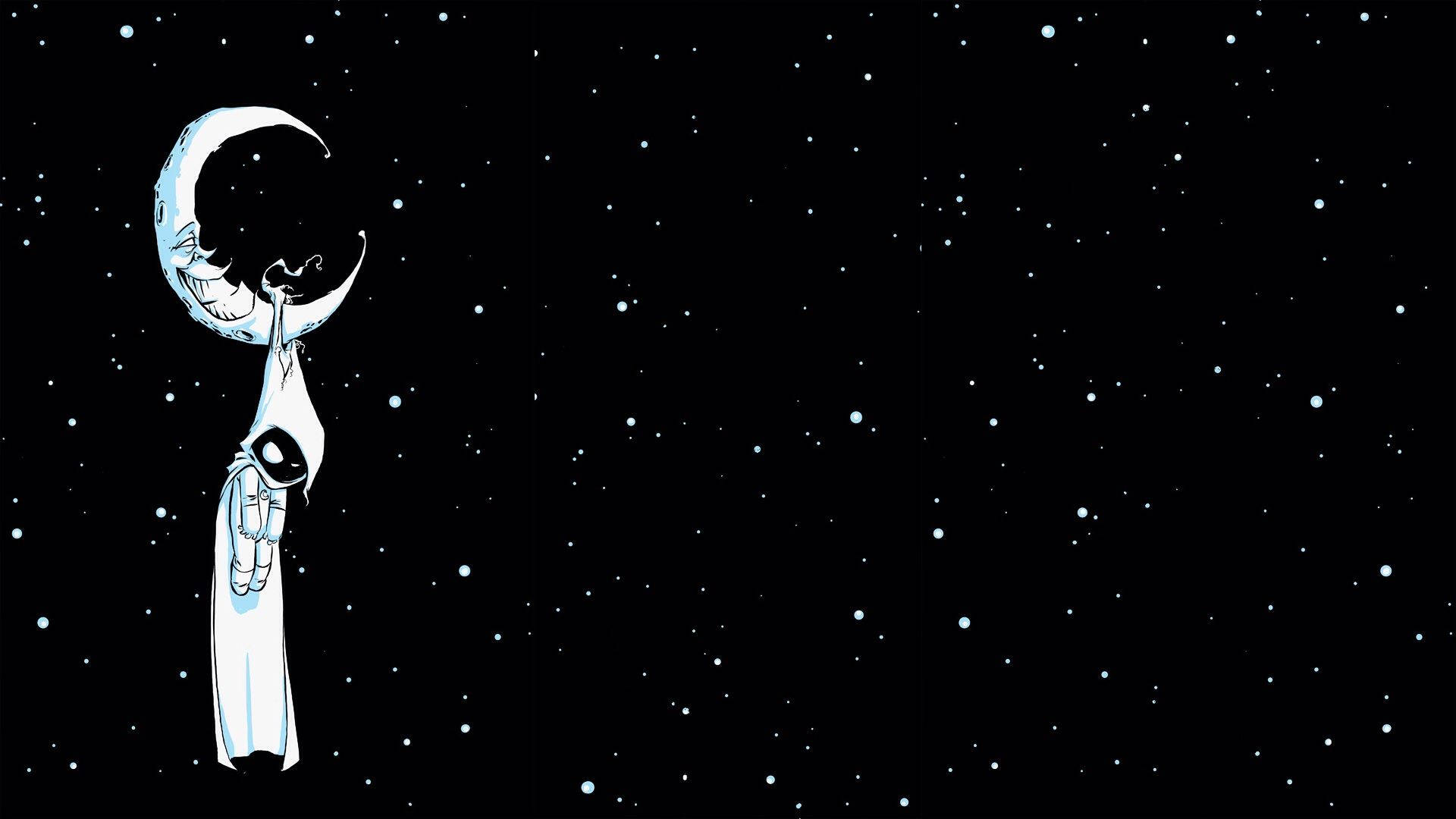 Black Starry Moon Knight Cartoon Art Background