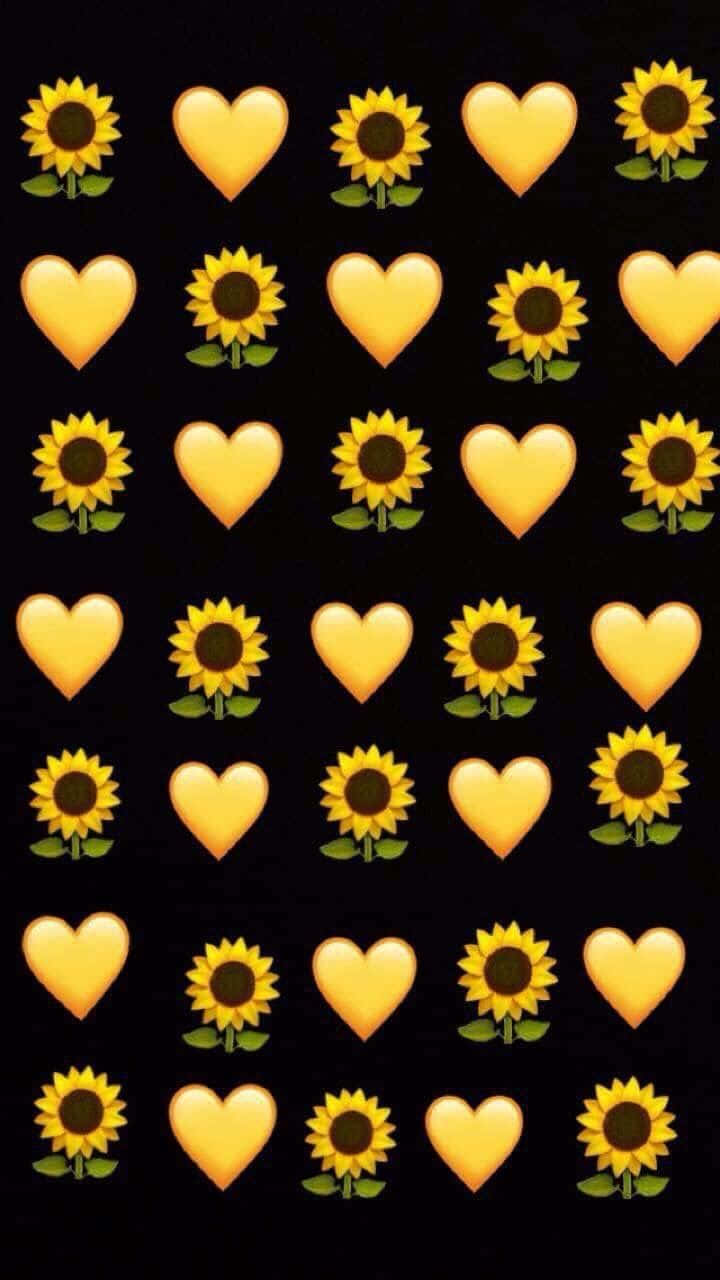 Black Sunflower Golden Heart Design Background
