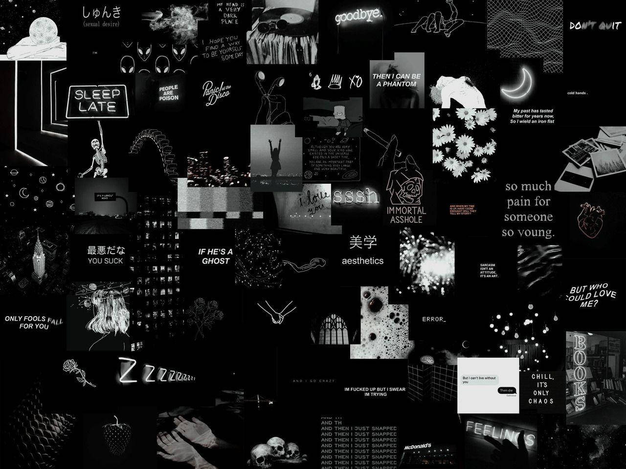 Black Theme Aesthetic Collage Laptop Background