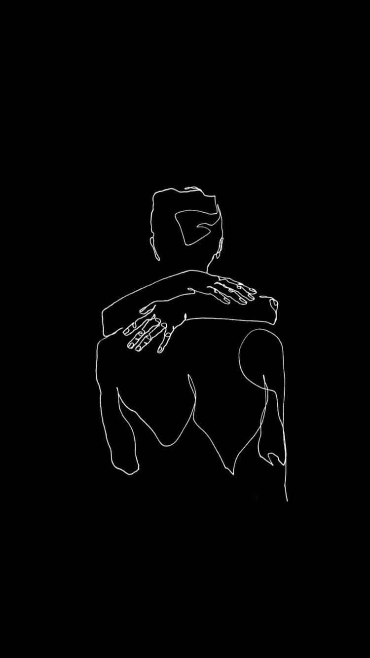 Black-themed Line Art Couple Hugging