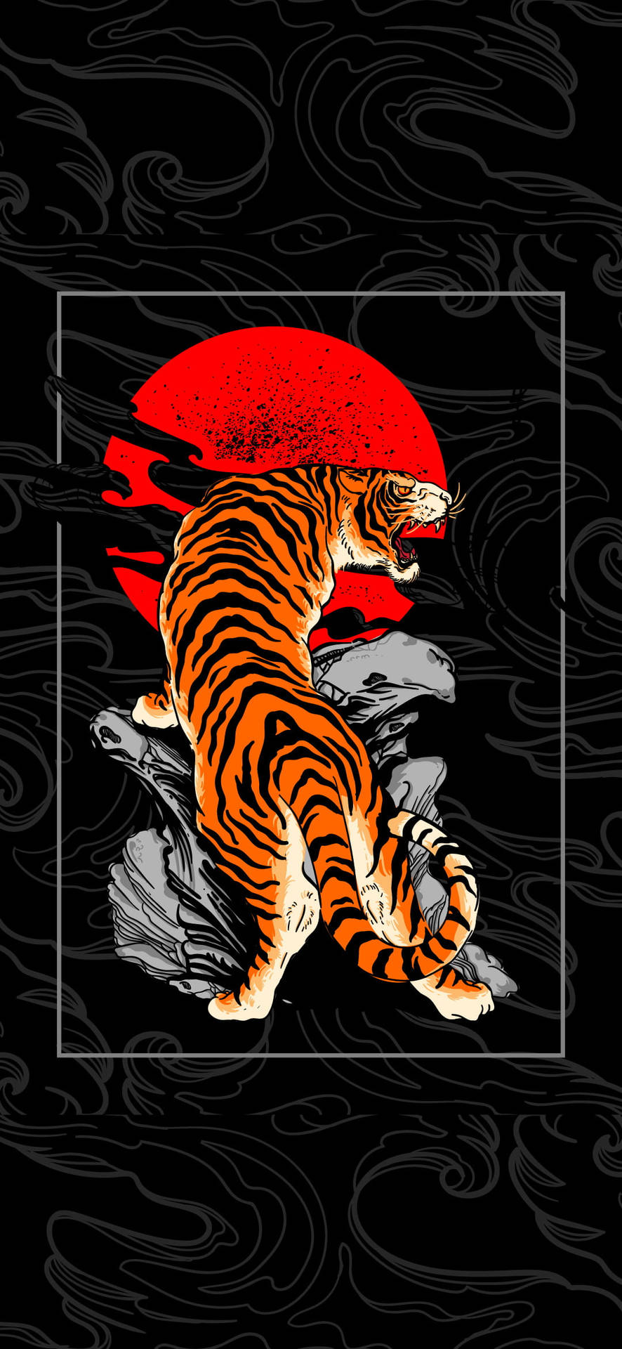 Black Tiger Stipes And Red Moon Background