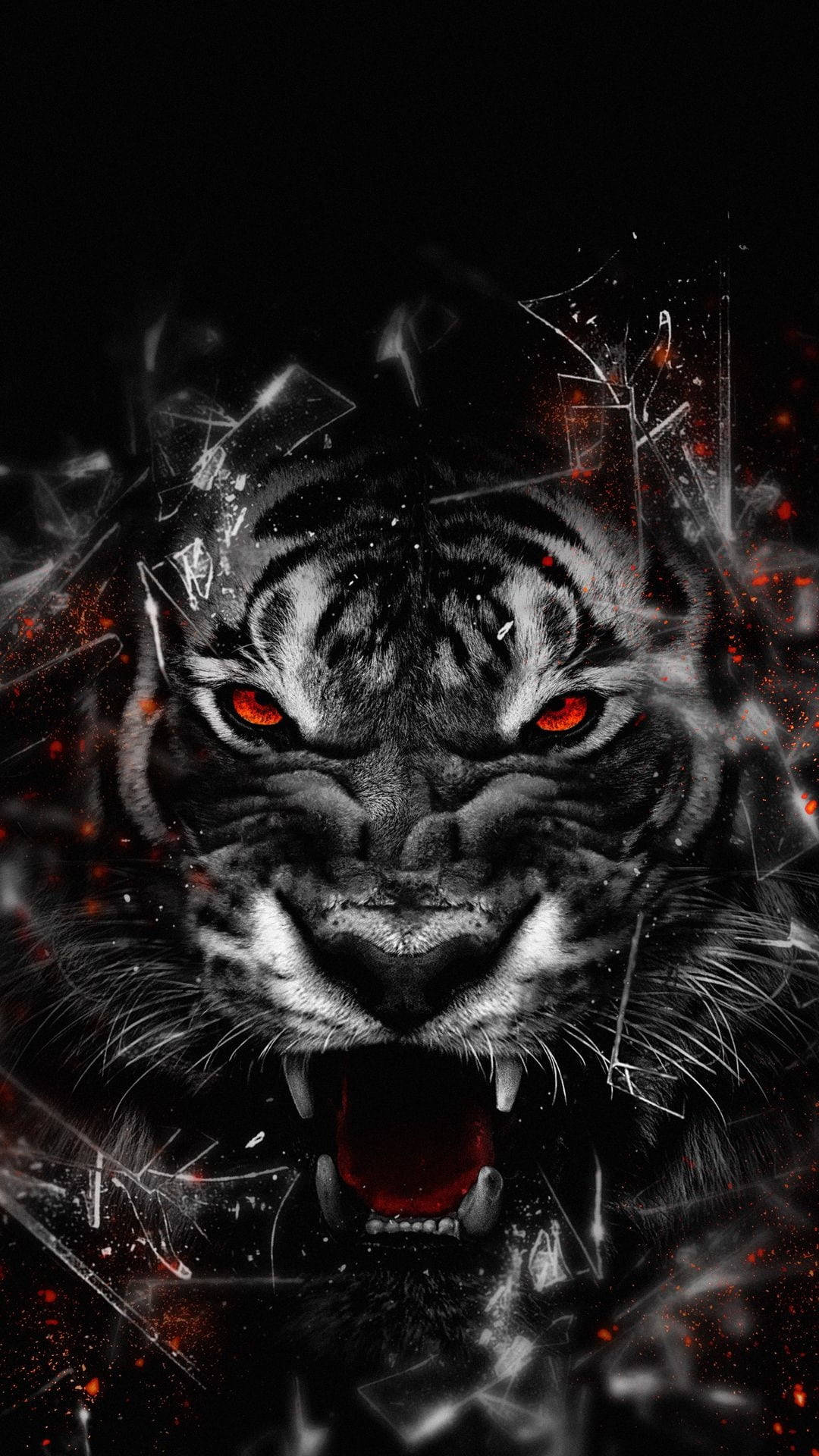 Black Tiger With Bloody Red Eyes Background