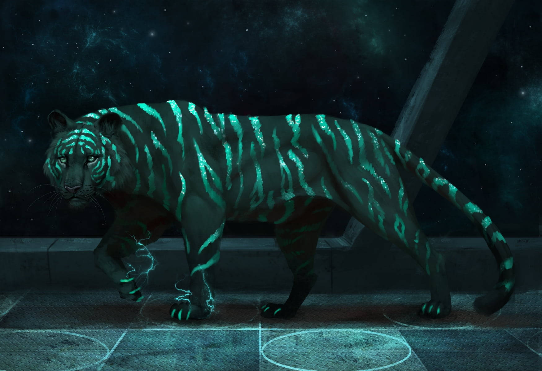 Black Tiger With Glowing Stripes Background