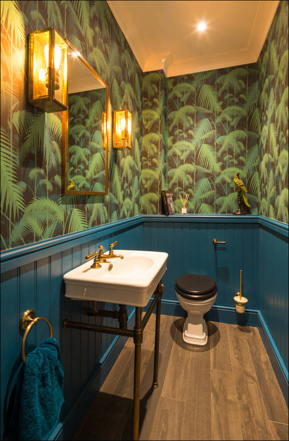 Black Toilet Tropical Forest Bathroom