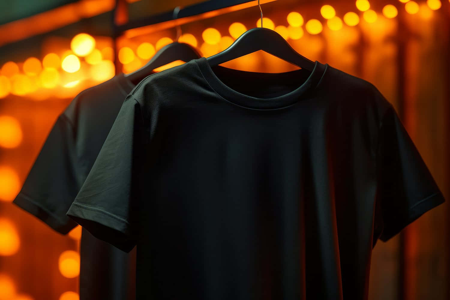 Black Tshirt Mockup Bokeh Background