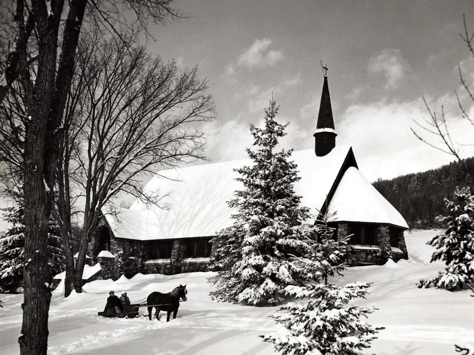 Black White House White Christmas Background