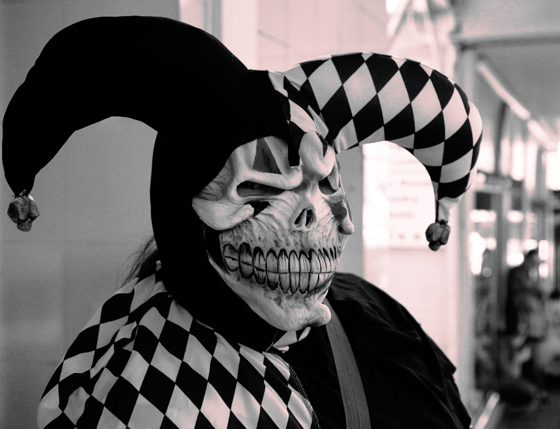 Black White Paranormal Spooky Jester Background