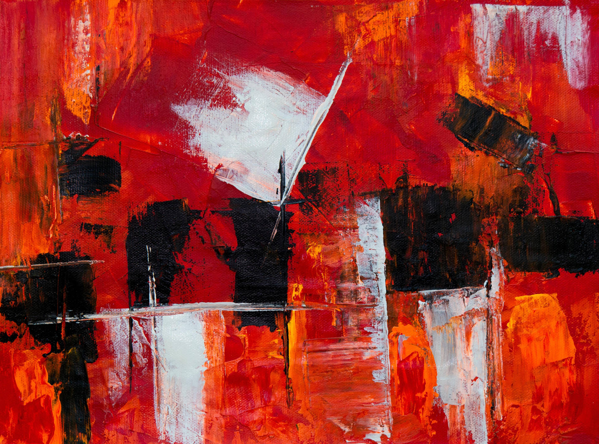 Black, White, Red Abstract Painting